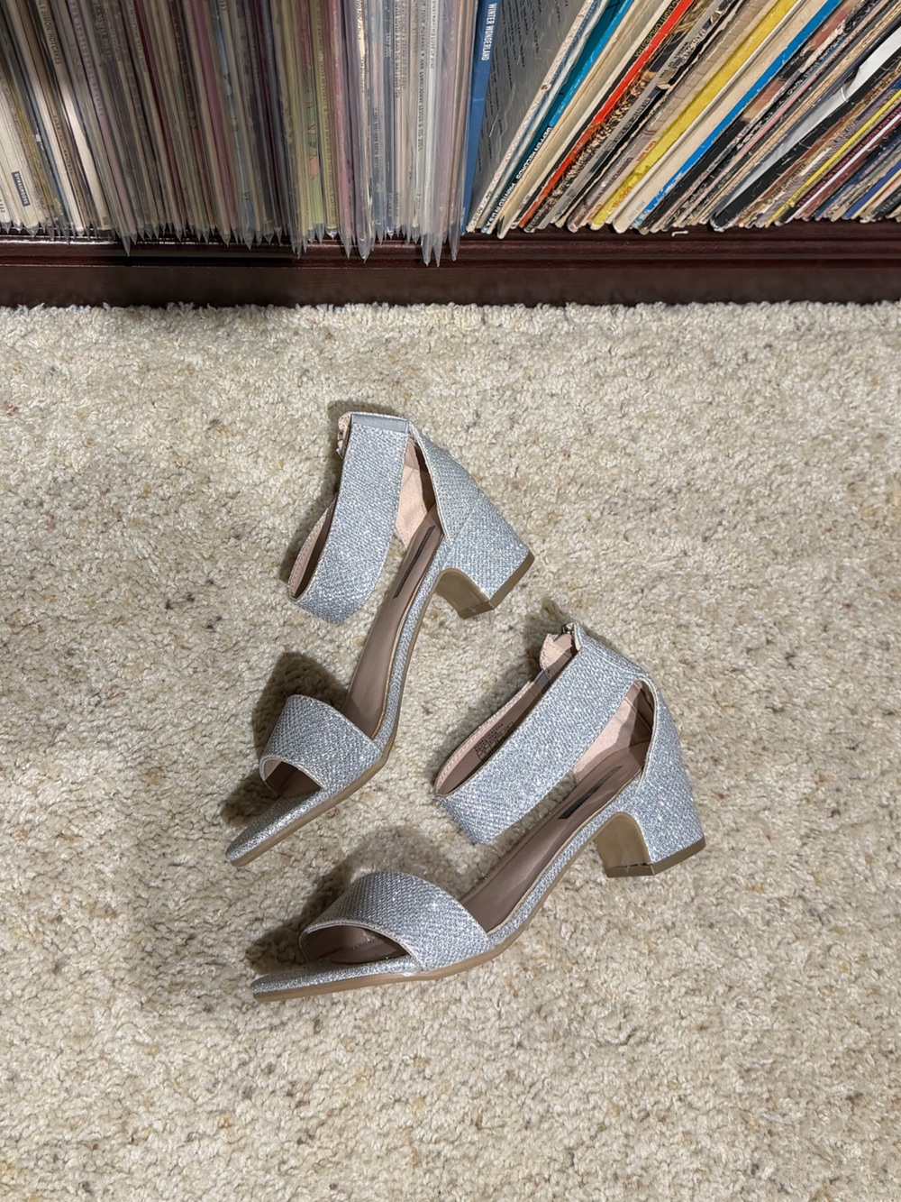 NWOT Stuart Weitzman Women Children Size 6 EU 36 Silver Sparkly Sandals Heels